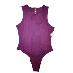 Mono‎ B Tank BodySuit Eggplant Purple Keyhole Neckline Size Large